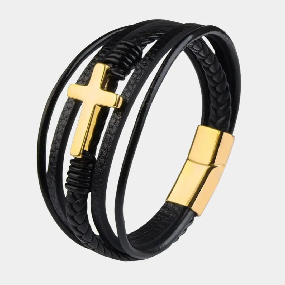 Jules Titanium Cross Leather Bracelet - Arvenis Co