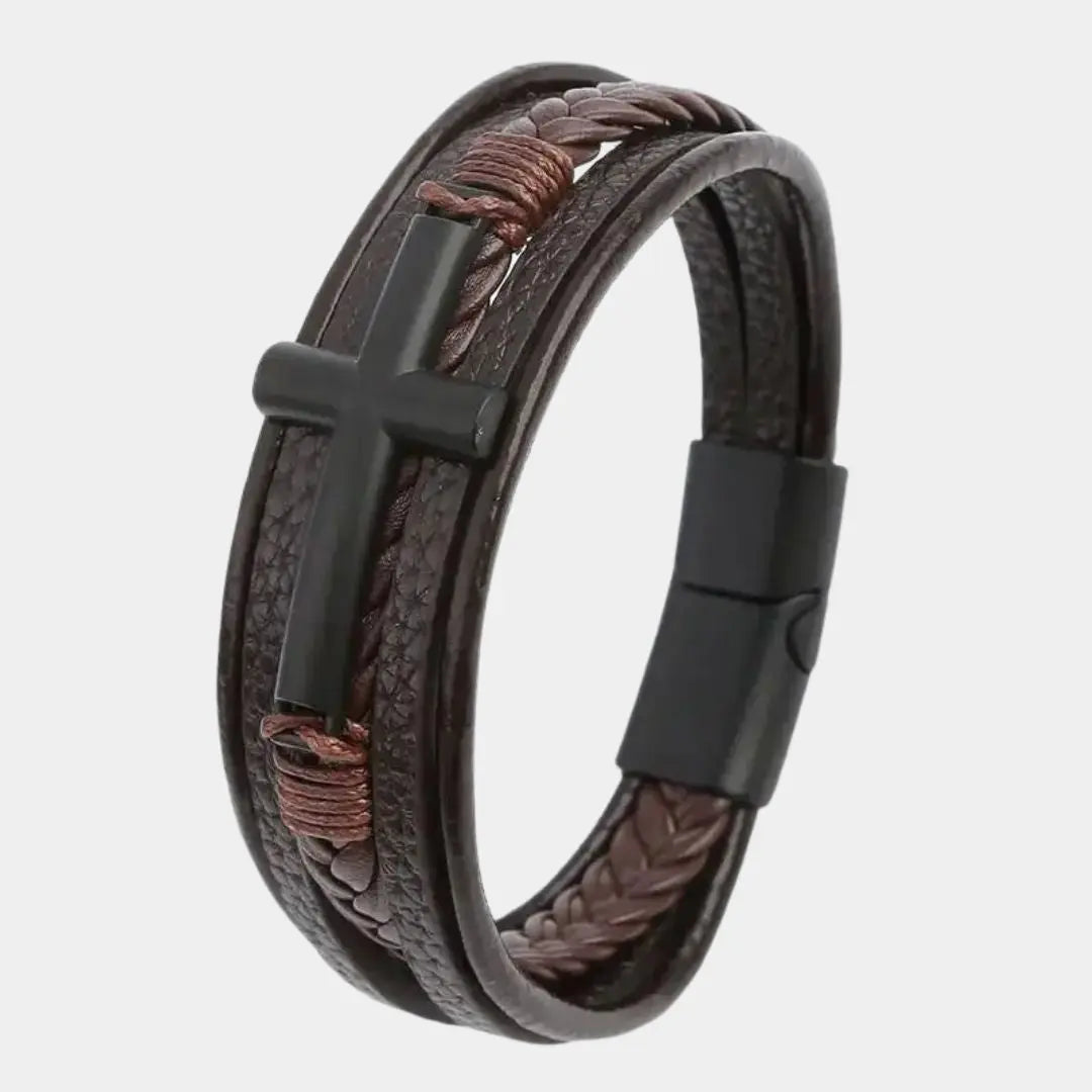 Elegant Cross Leather Bracelet - Arvenis Co