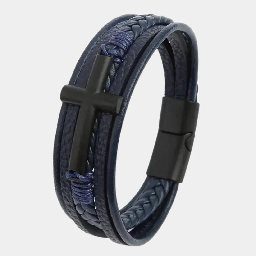 Elegant Cross Leather Bracelet - Arvenis Co