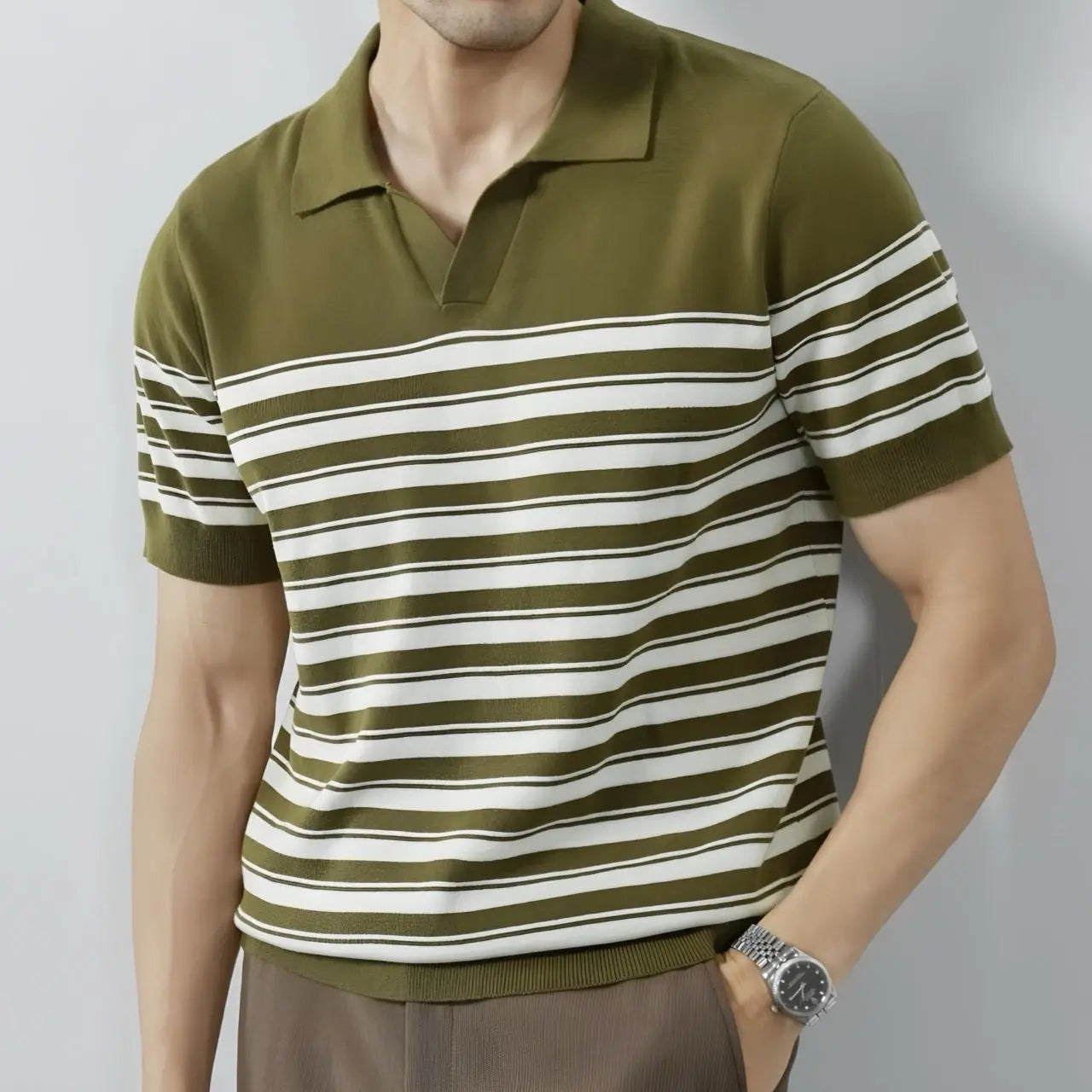 Classic Striped Mesh Knit Polo - Arvenis Co.