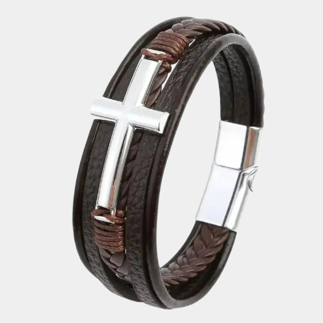 Elegant Cross Leather Bracelet - Arvenis Co