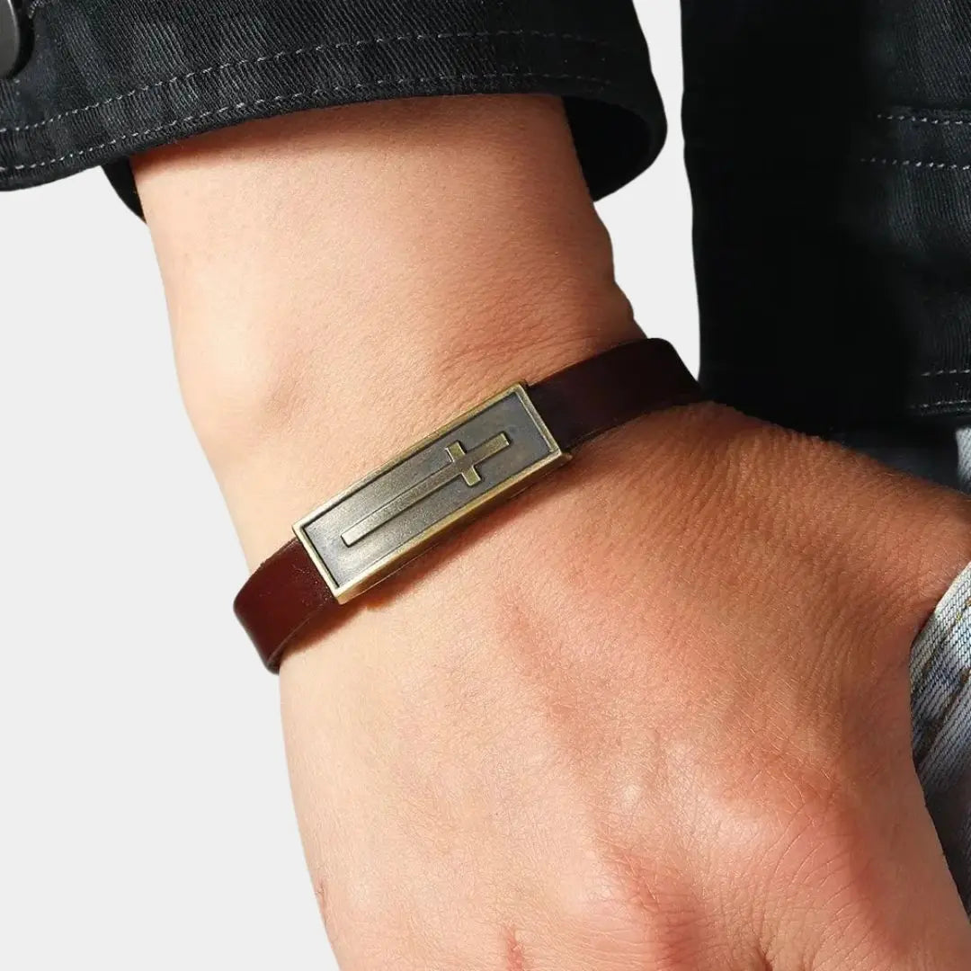 Simple Cross Leather Bracelet - Arvenis Co