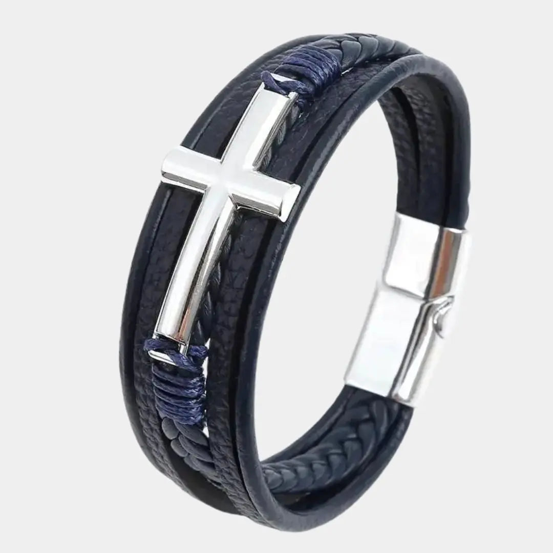 Elegant Cross Leather Bracelet - Arvenis Co
