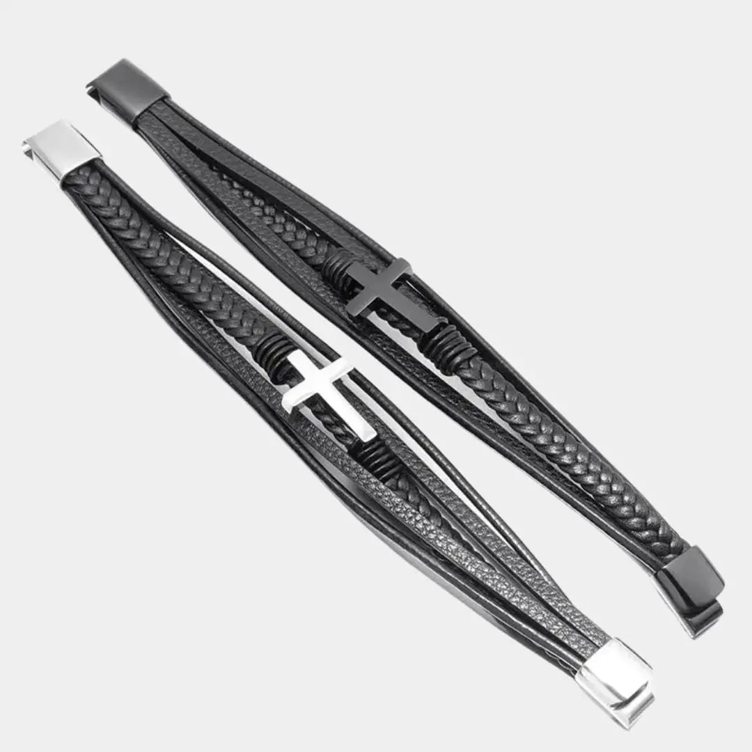 Jules Titanium Cross Leather Bracelet - Arvenis Co