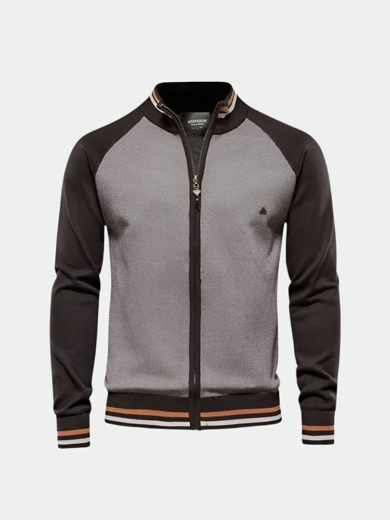 Regal Blocked Zipper Cardigan - Arvenis Co.