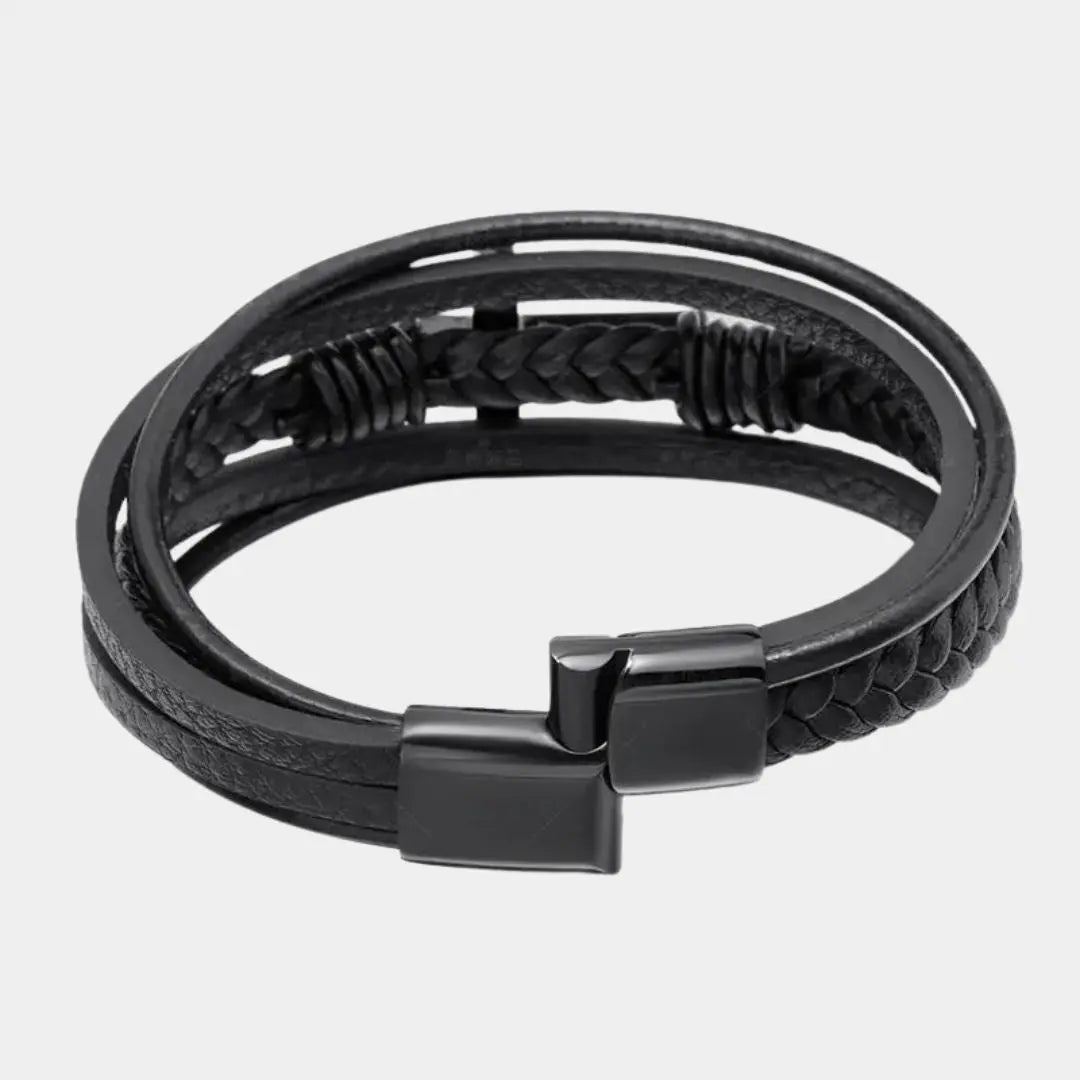 Jules Titanium Cross Leather Bracelet - Arvenis Co