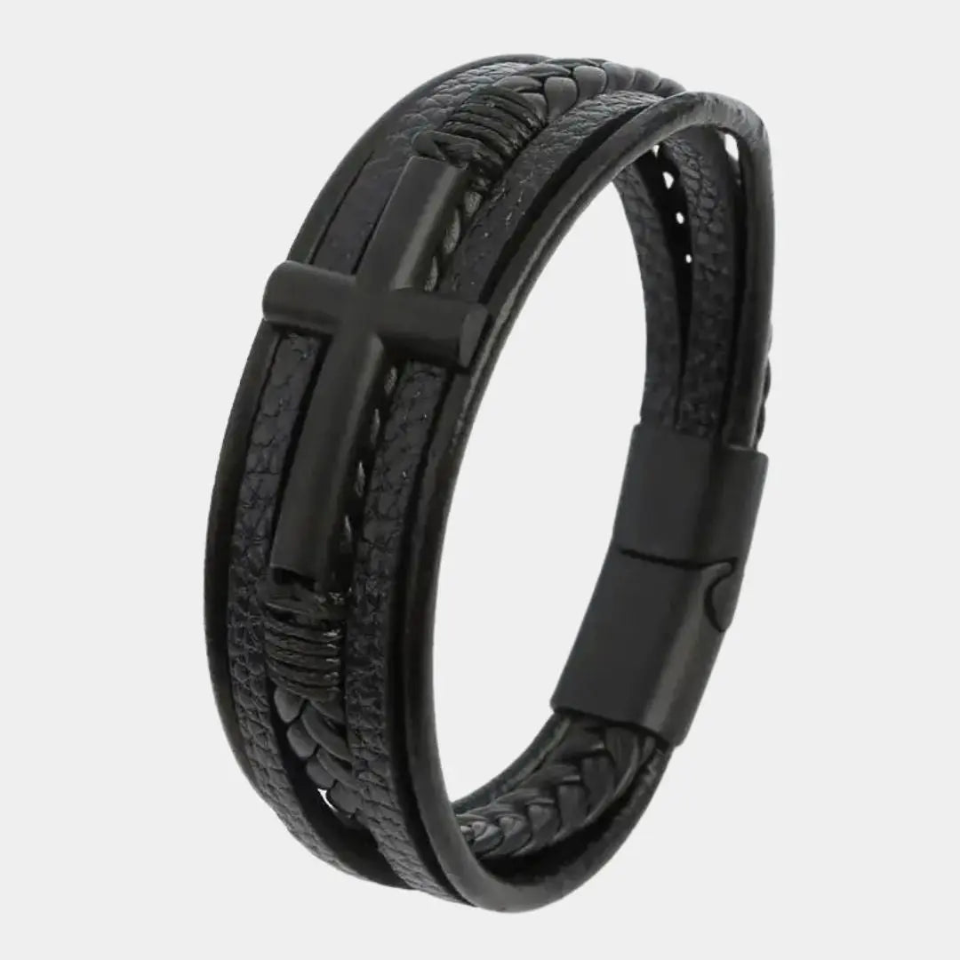 Elegant Cross Leather Bracelet - Arvenis Co