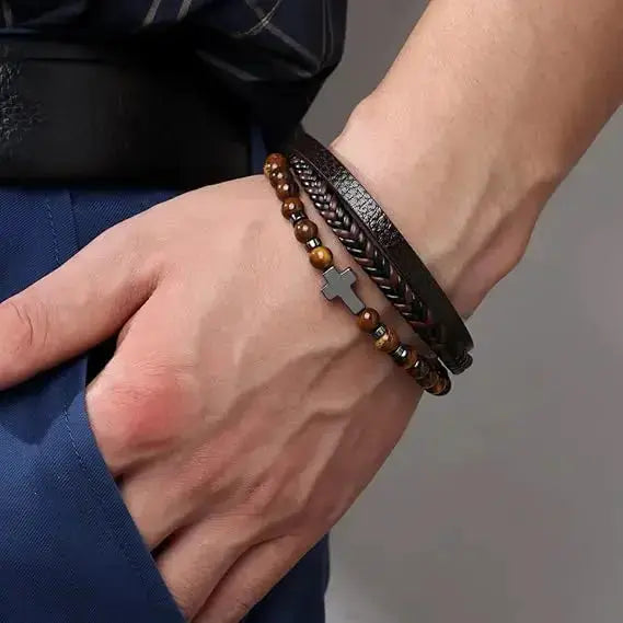 Faithful Leather Tri-Stack Bracelet - Arvenis Co
