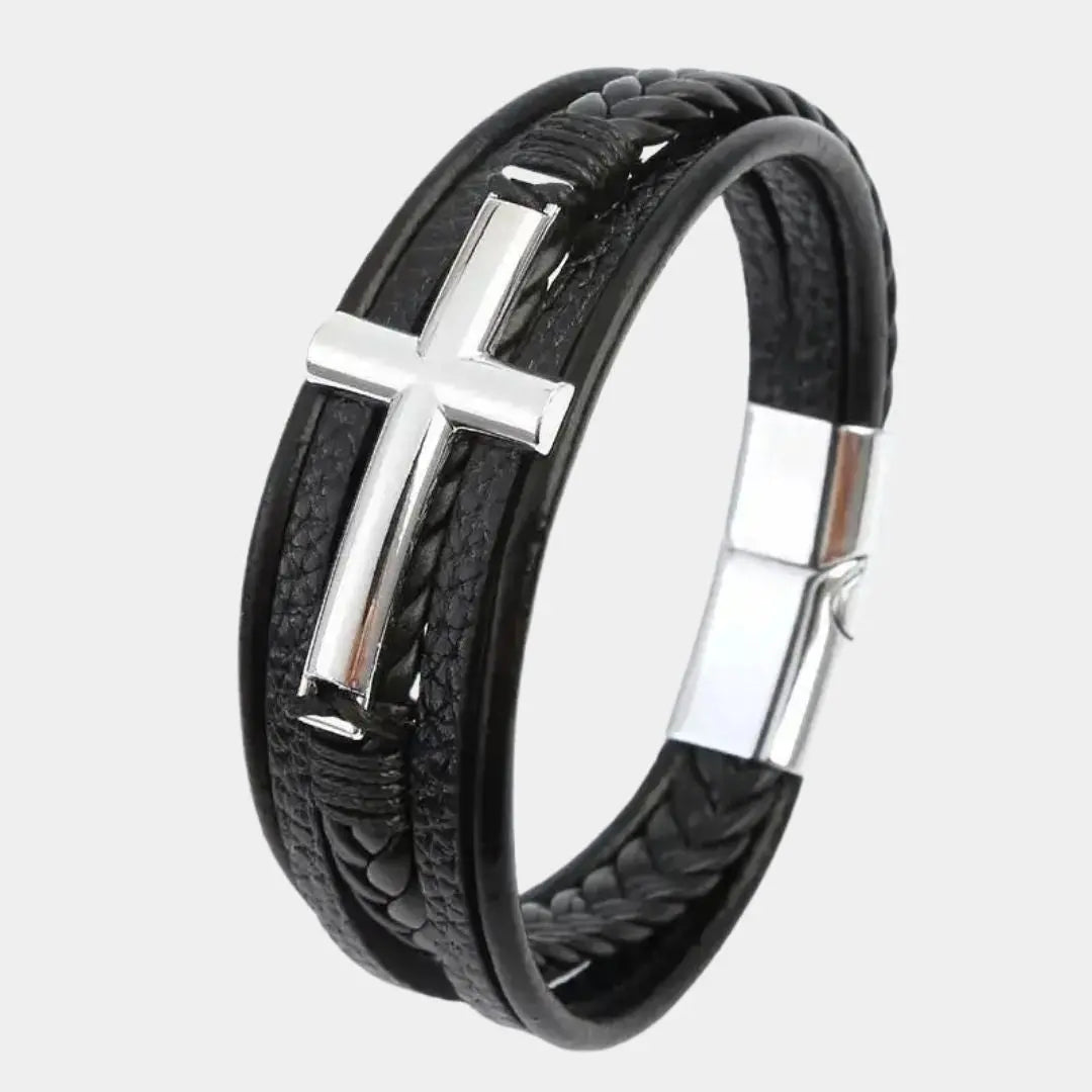 Elegant Cross Leather Bracelet - Arvenis Co