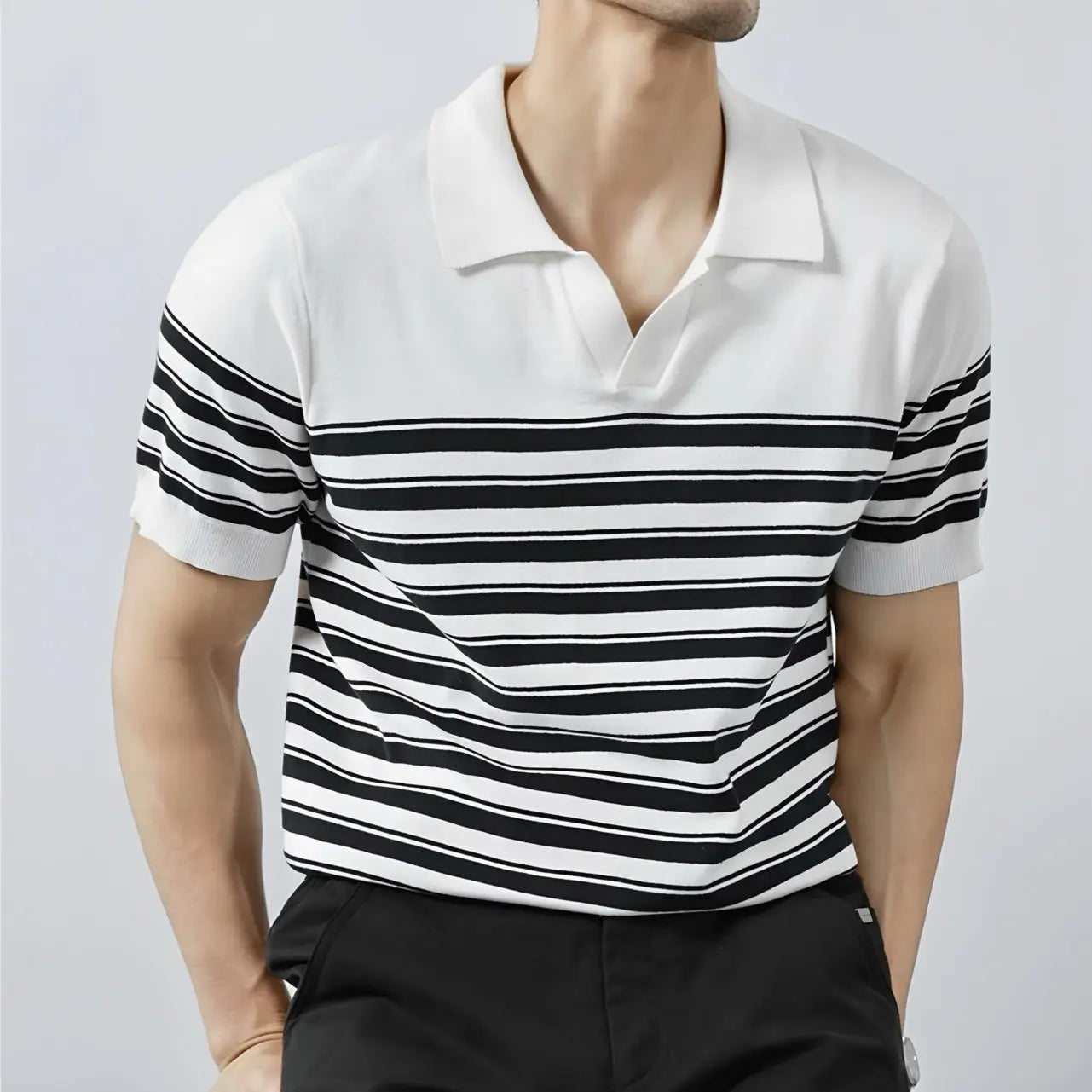 Classic Striped Mesh Knit Polo - Arvenis Co.