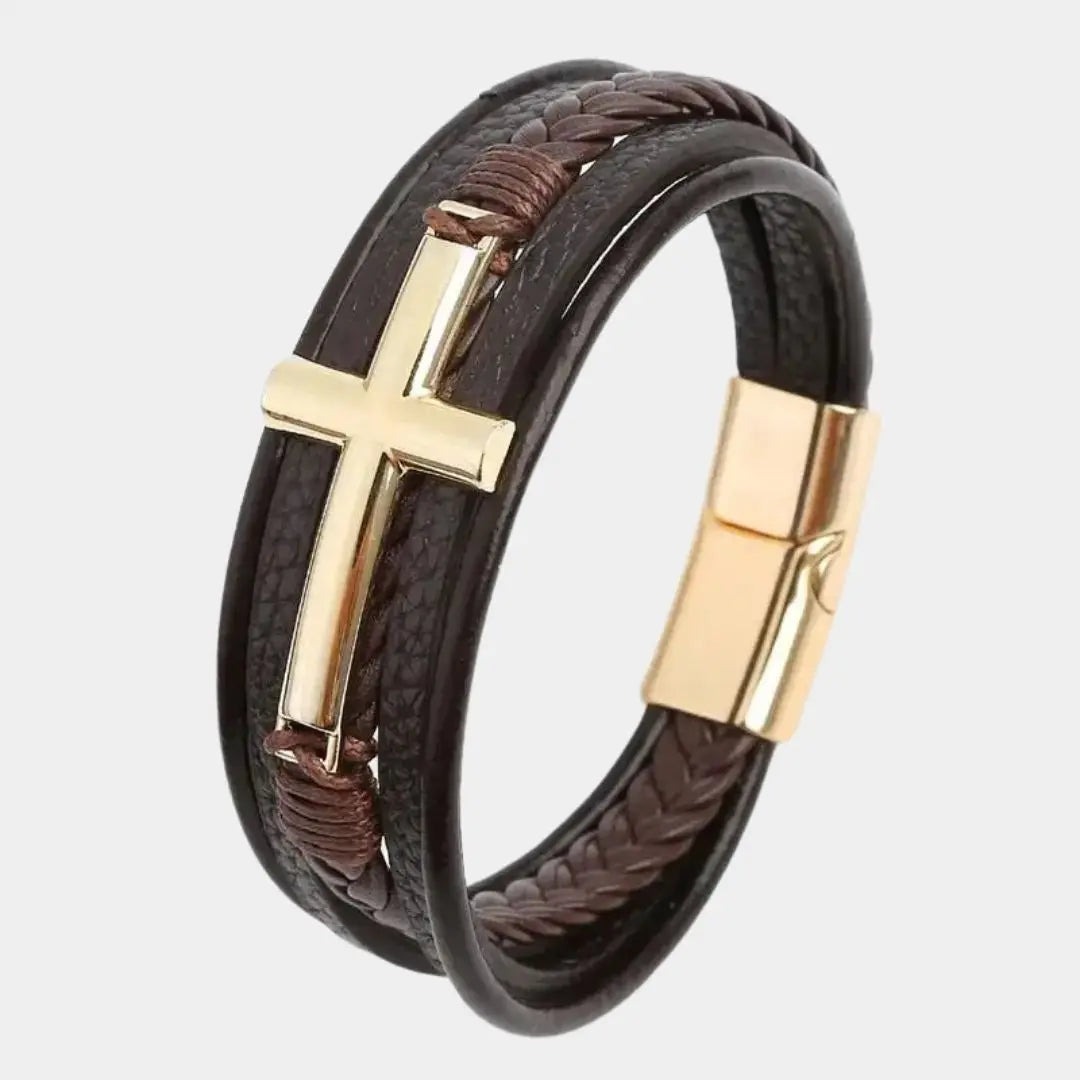 Elegant Cross Leather Bracelet - Arvenis Co