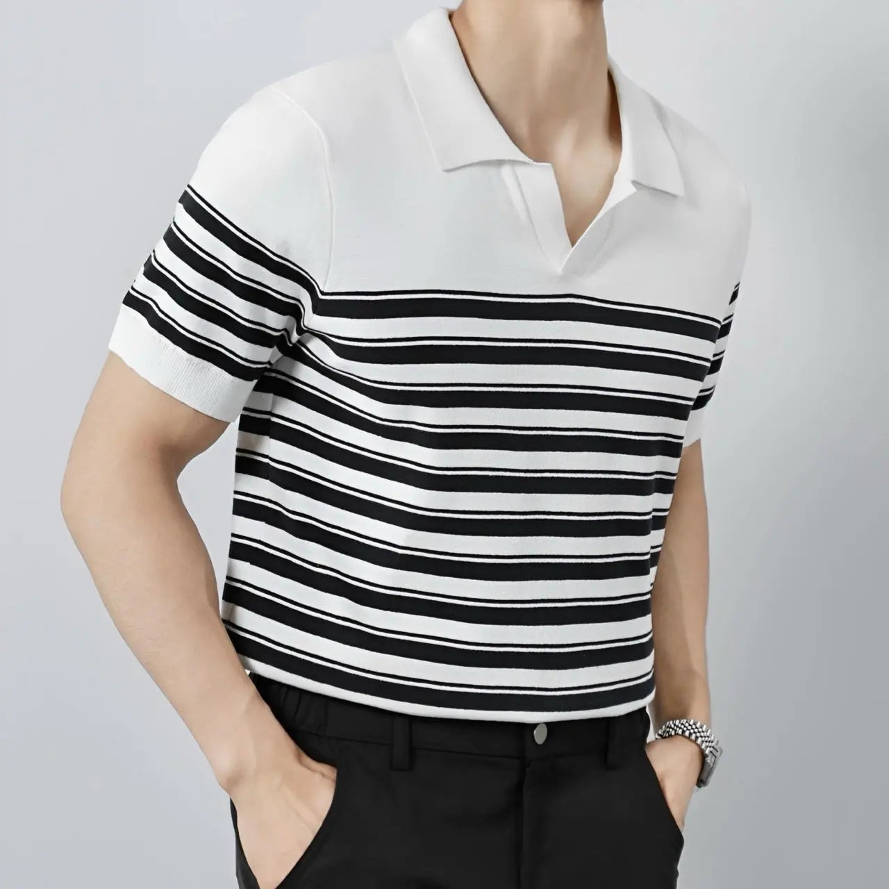Classic Striped Mesh Knit Polo - Arvenis Co.