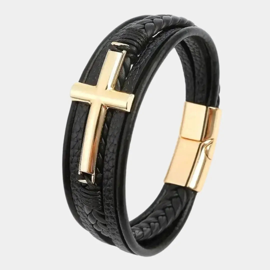 Elegant Cross Leather Bracelet - Arvenis Co