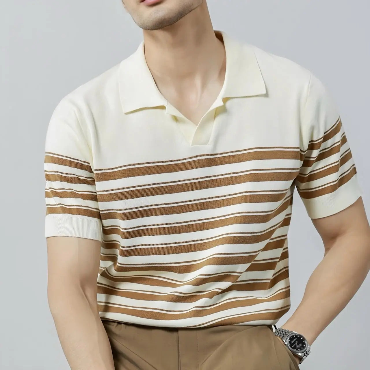 Classic Striped Mesh Knit Polo - Arvenis Co.