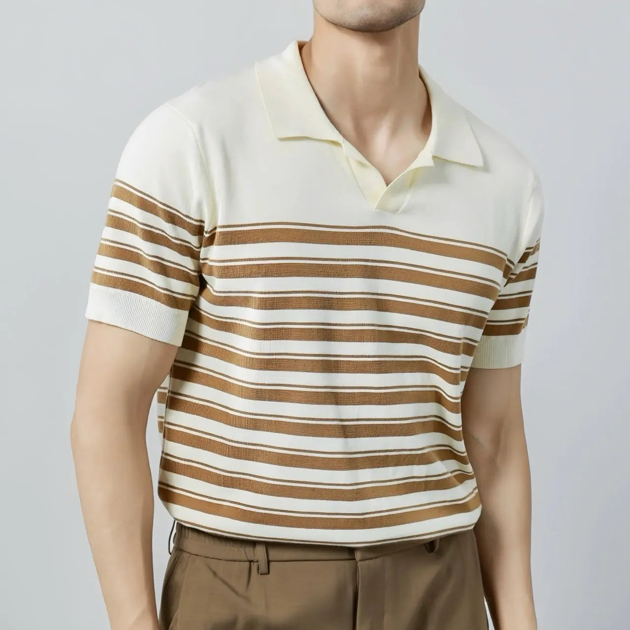 Classic Striped Mesh Knit Polo - Arvenis Co.