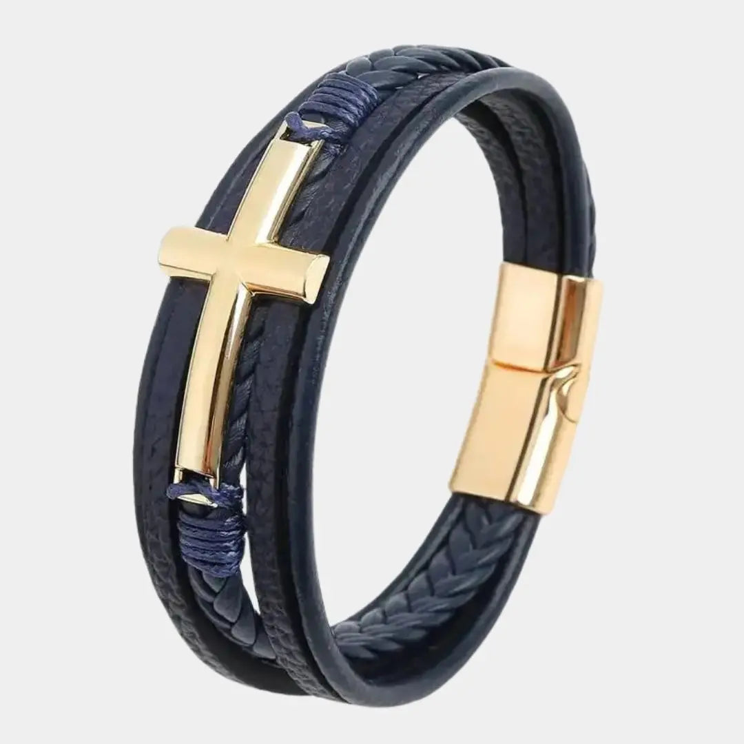 Elegant Cross Leather Bracelet - Arvenis Co