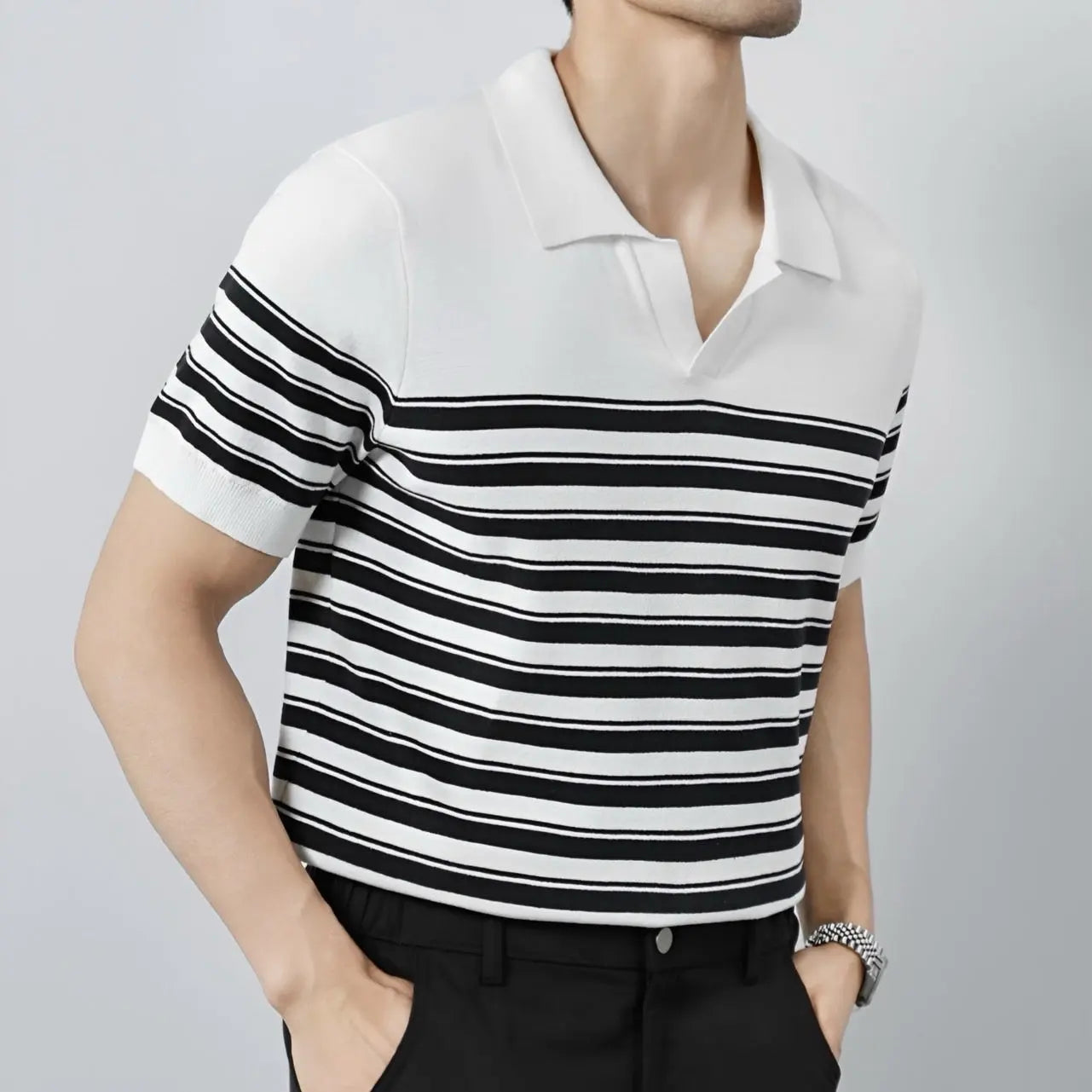 Classic Striped Mesh Knit Polo - Arvenis Co.
