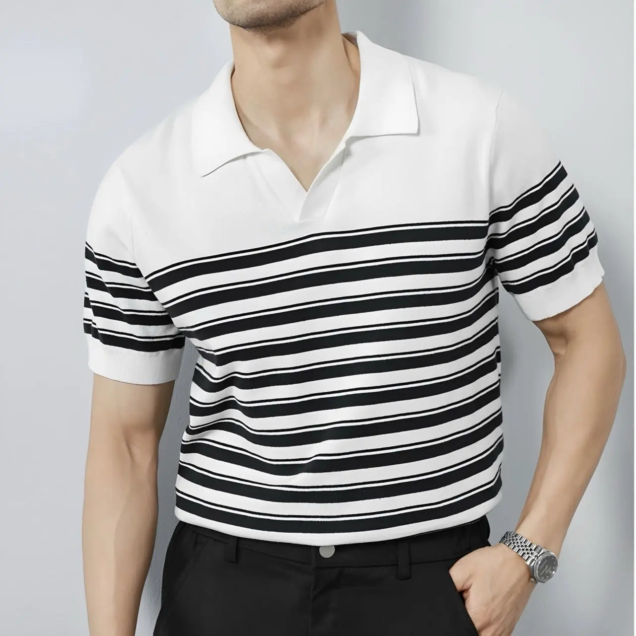 Classic Striped Mesh Knit Polo - Arvenis Co.