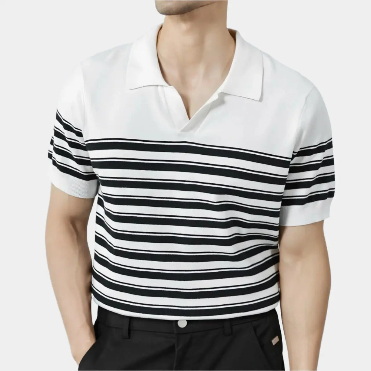 Classic Striped Mesh Knit Polo - Arvenis Co.