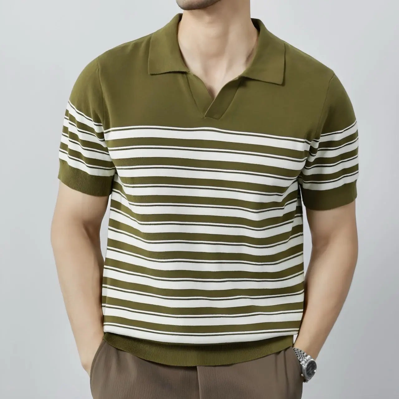 Classic Striped Mesh Knit Polo - Arvenis Co.