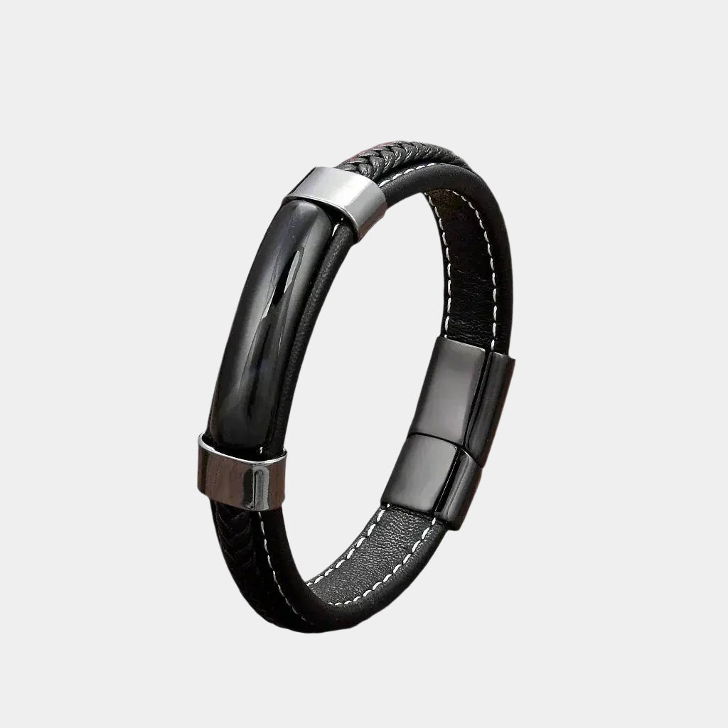 Hematite Grounded Leather Bracelet - Arvenis Co