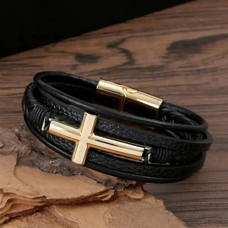 Elegant Cross Leather Bracelet - Arvenis Co