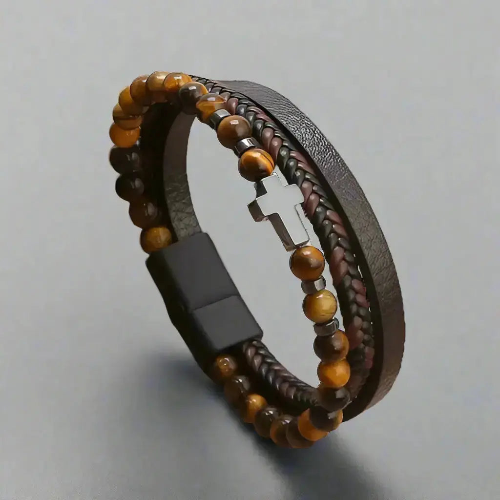 Faithful Leather Tri-Stack Bracelet - Arvenis Co