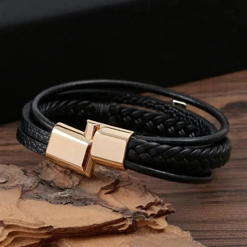 Elegant Cross Leather Bracelet - Arvenis Co
