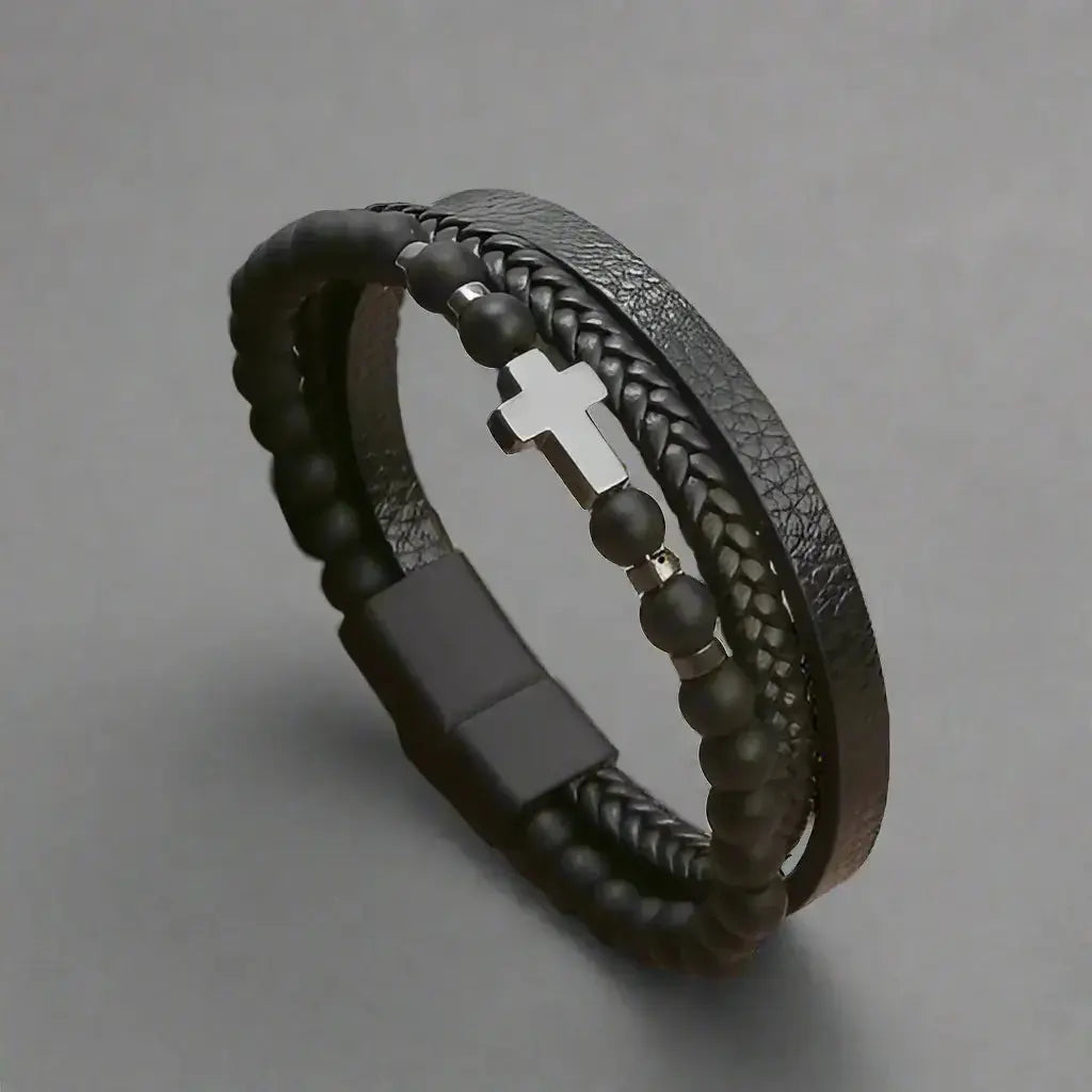 Faithful Leather Tri-Stack Bracelet - Arvenis Co