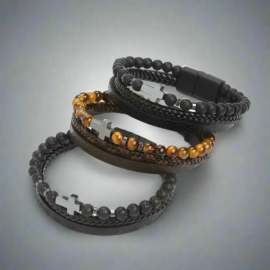 Faithful Leather Tri-Stack Bracelet - Arvenis Co