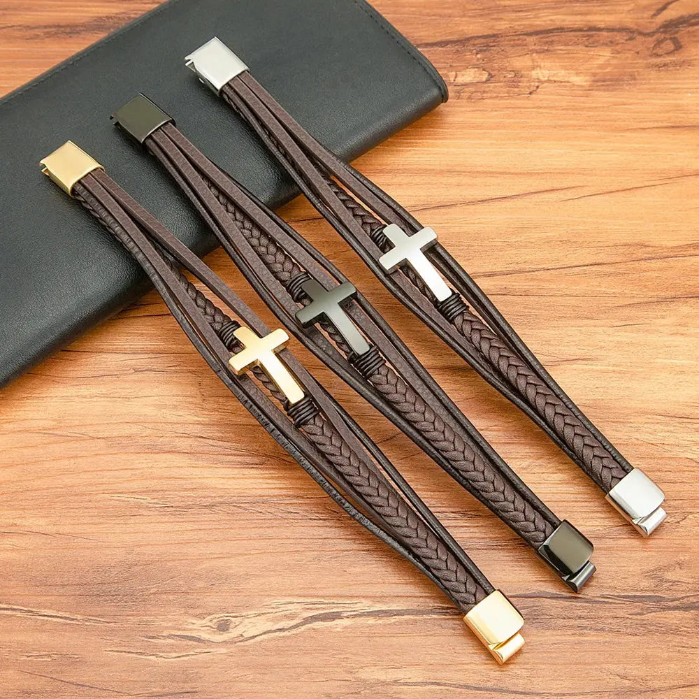 Benoît Multi Layer Cross Bracelet - Arvenis Co