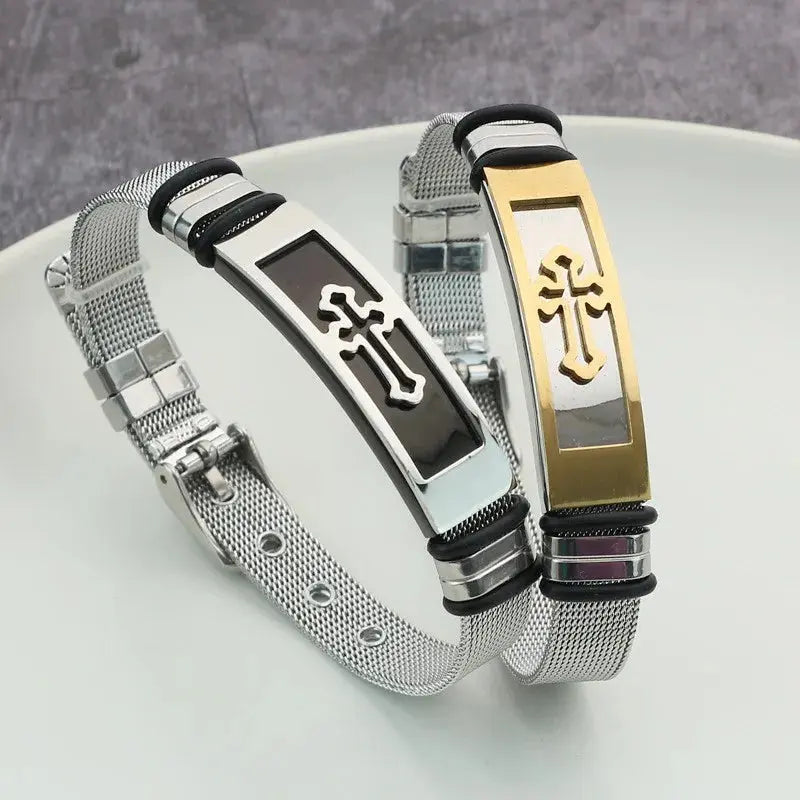 Luxe Titanium Cross Charm Bracelet - Arvenis Co