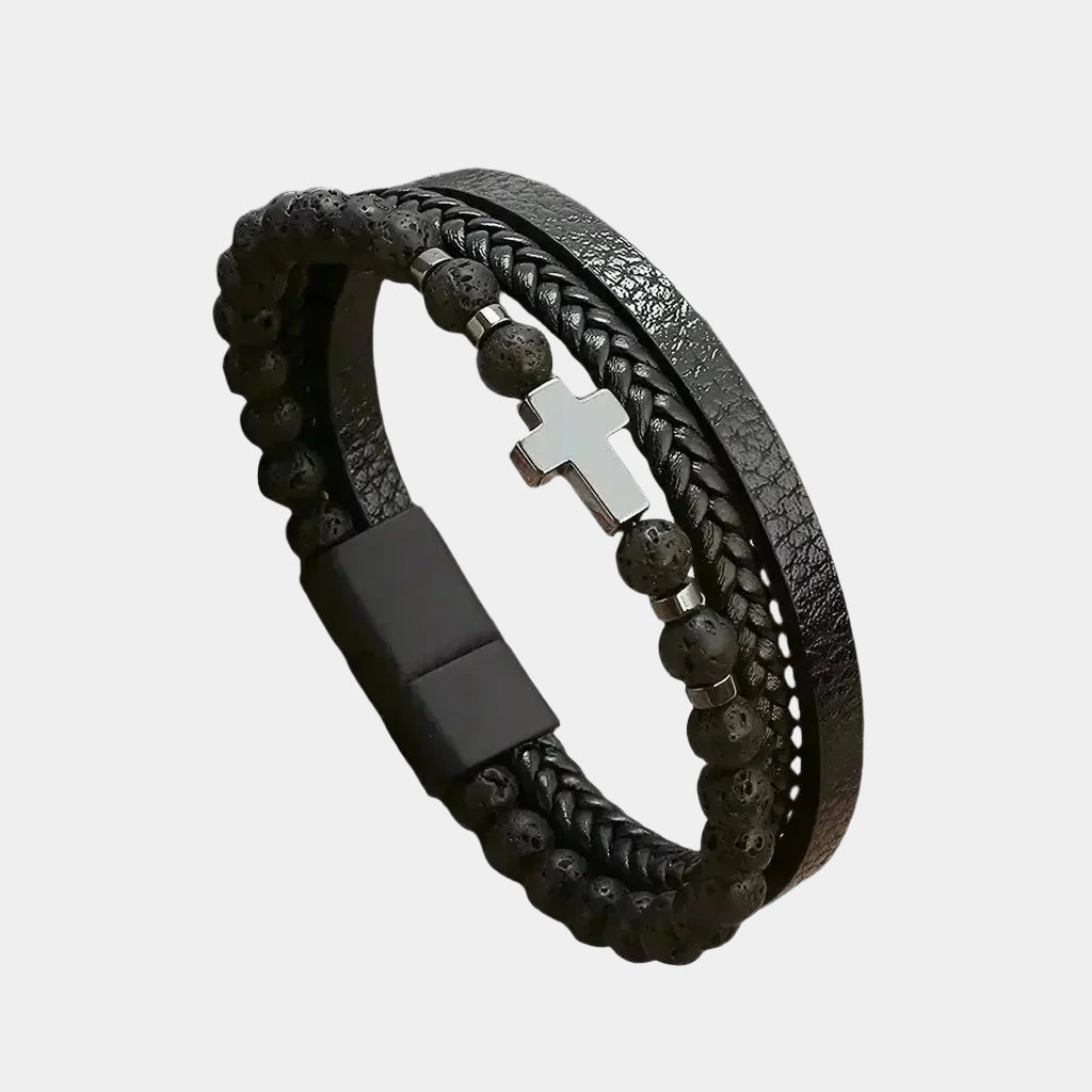 Faithful Leather Tri-Stack Bracelet - Arvenis Co