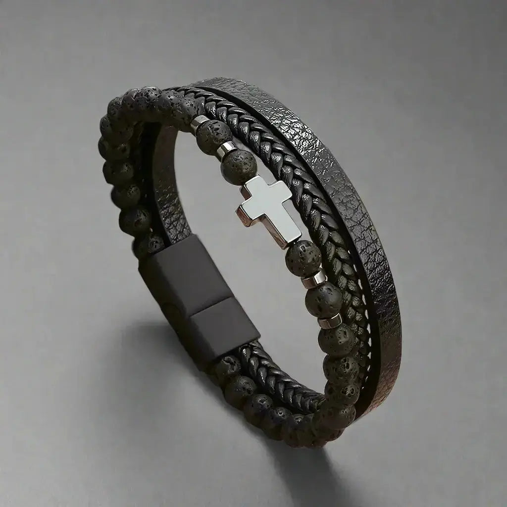Faithful Leather Tri-Stack Bracelet - Arvenis Co