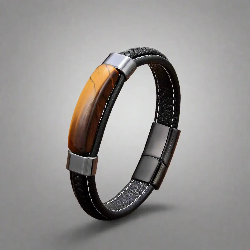 Hematite Grounded Leather Bracelet - Arvenis Co