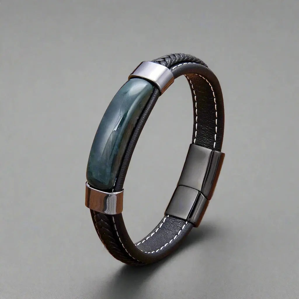 Hematite Grounded Leather Bracelet - Arvenis Co
