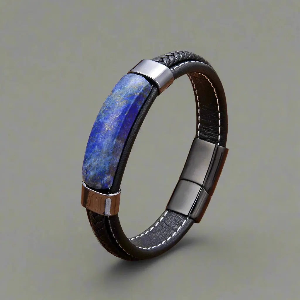 Hematite Grounded Leather Bracelet - Arvenis Co