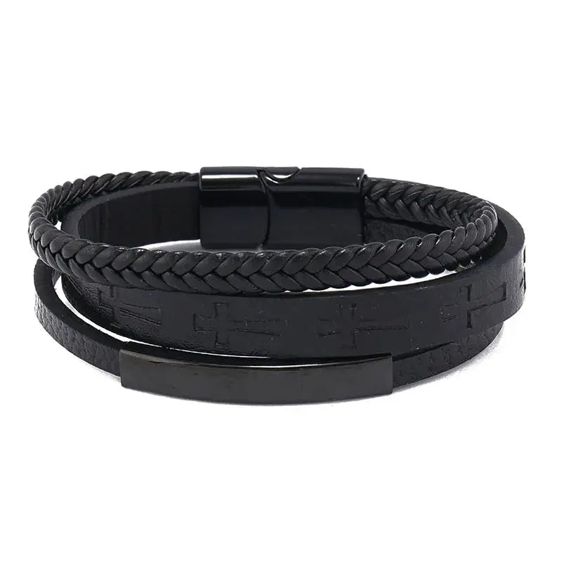 Triple Layer Cross Leather Bracelet - Arvenis Co