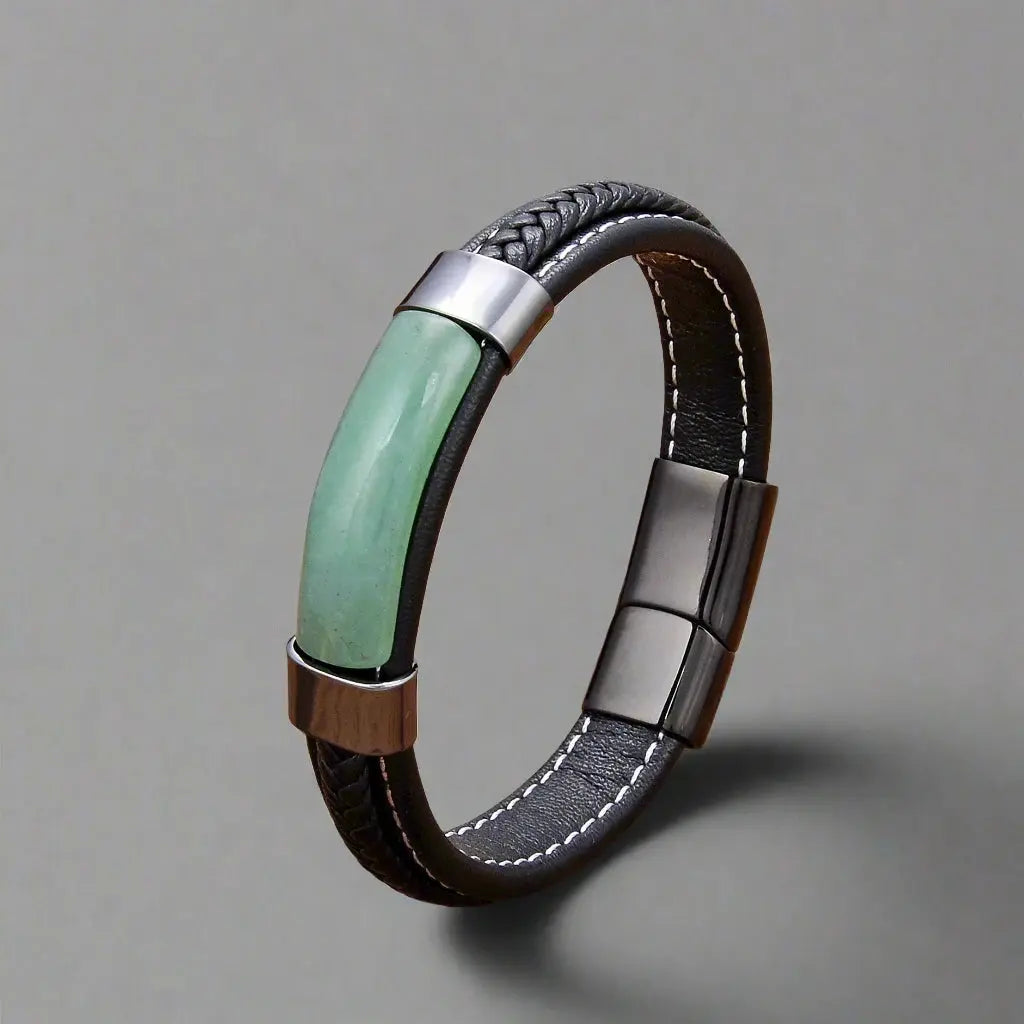 Hematite Grounded Leather Bracelet - Arvenis Co